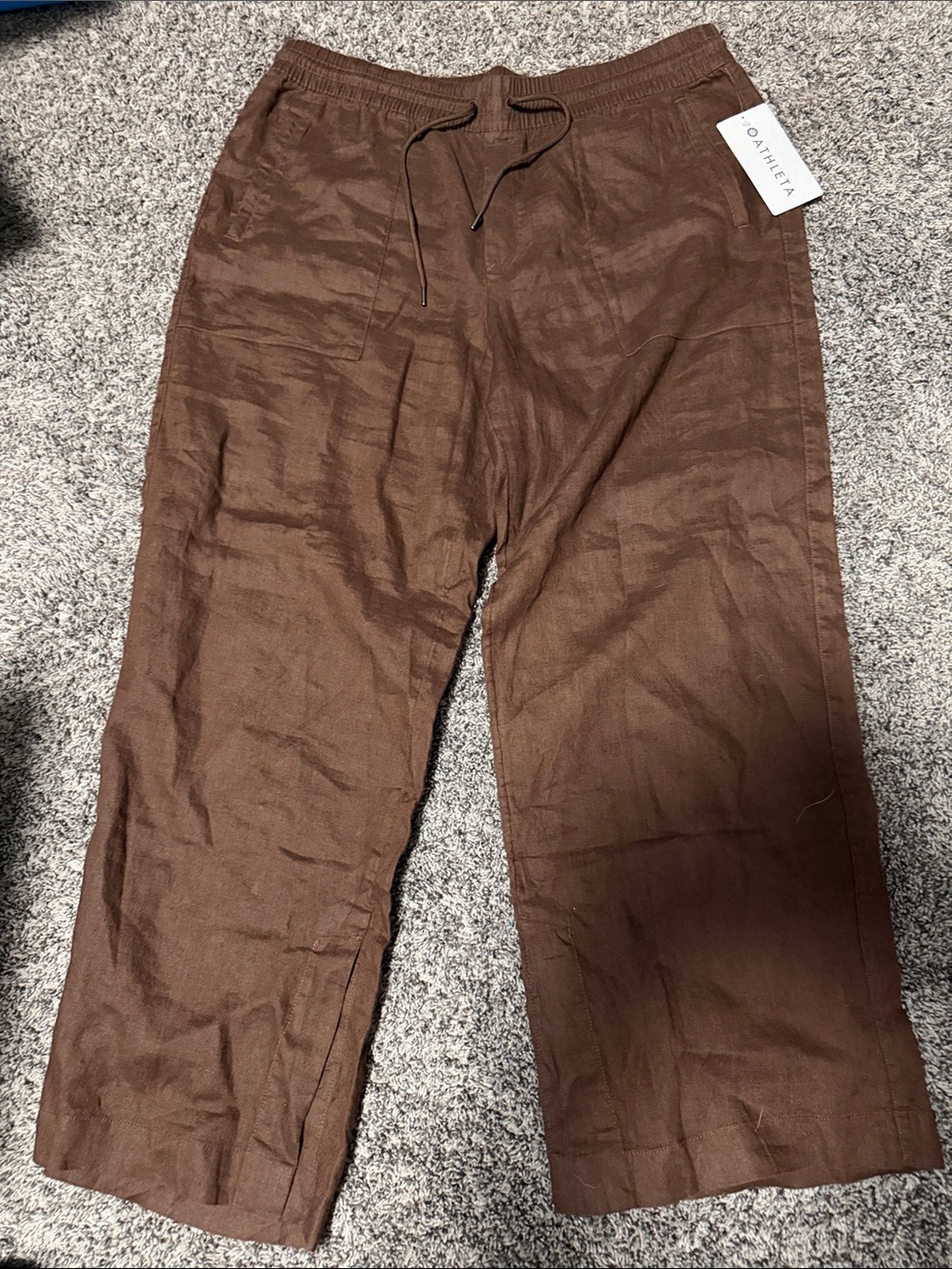 NWT Athleta Retreat Linen Wide Leg Pants Woodland Brown XL
